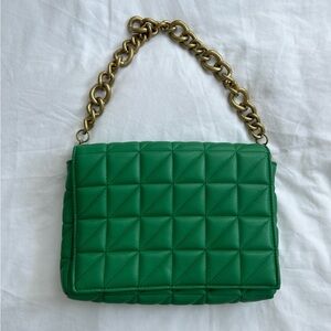 Zara Emerald Quilted Shoulder Bag with Gold Chain